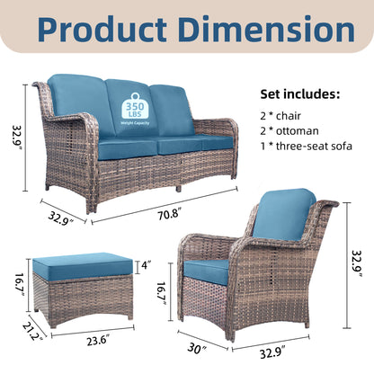 Luxury Double-Strand Wicker Patio Furniture Set with High-Back Seating & Cushions