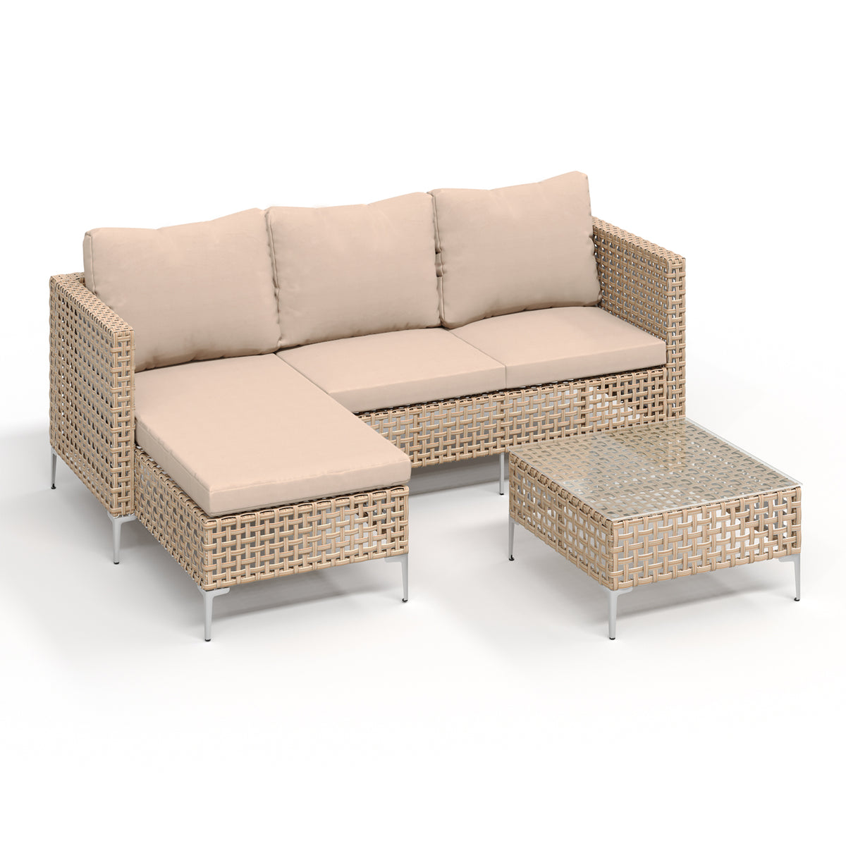 3-Piece Outdoor Wicker Sectional Sofa Set with Cushions – Bohemian Style