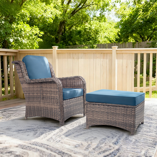 Luxury Double-Strand Wicker Patio Furniture Set with High-Back Seating & Cushions