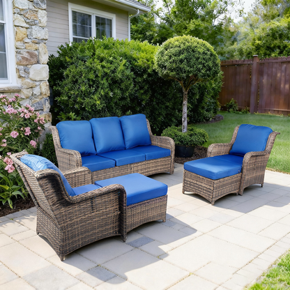 Luxury Double-Strand Wicker Patio Furniture Set with High-Back Seating & Cushions