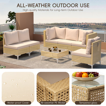 Bohemian Outdoor Wicker Modular Sectional Sofa Set with Cushions – 3–9 Piece Configurations