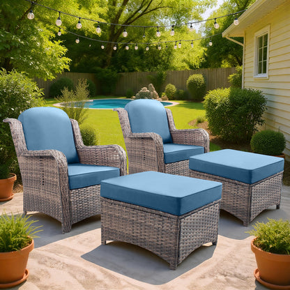 Luxury Double-Strand Wicker Patio Furniture Set with High-Back Seating & Cushions