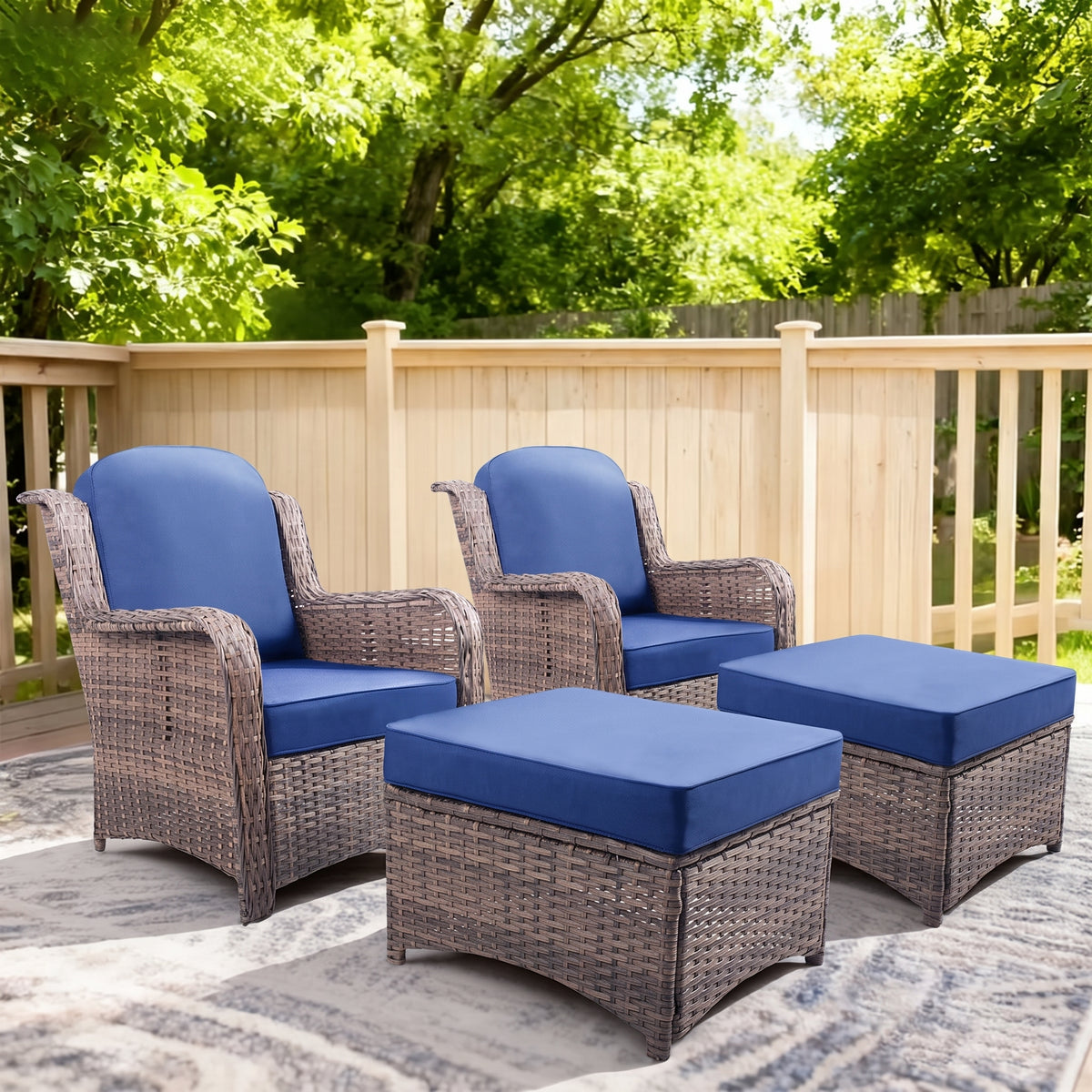 Luxury Double-Strand Wicker Patio Furniture Set with High-Back Seating & Cushions