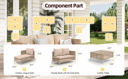 3-piece Wicker Furniture Sectional Sofa- Bohemian Style, Outdoor