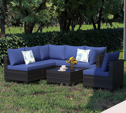 7-Piece Outdoor Wicker Patio Furniture Set with Sectional Sofa & Cushions