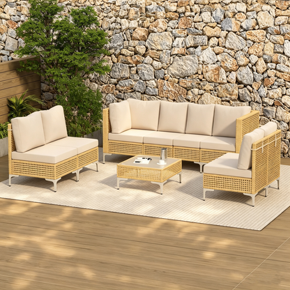 Bohemian Outdoor Wicker Modular Sectional Sofa Set with Cushions – 3–9 Piece Configurations