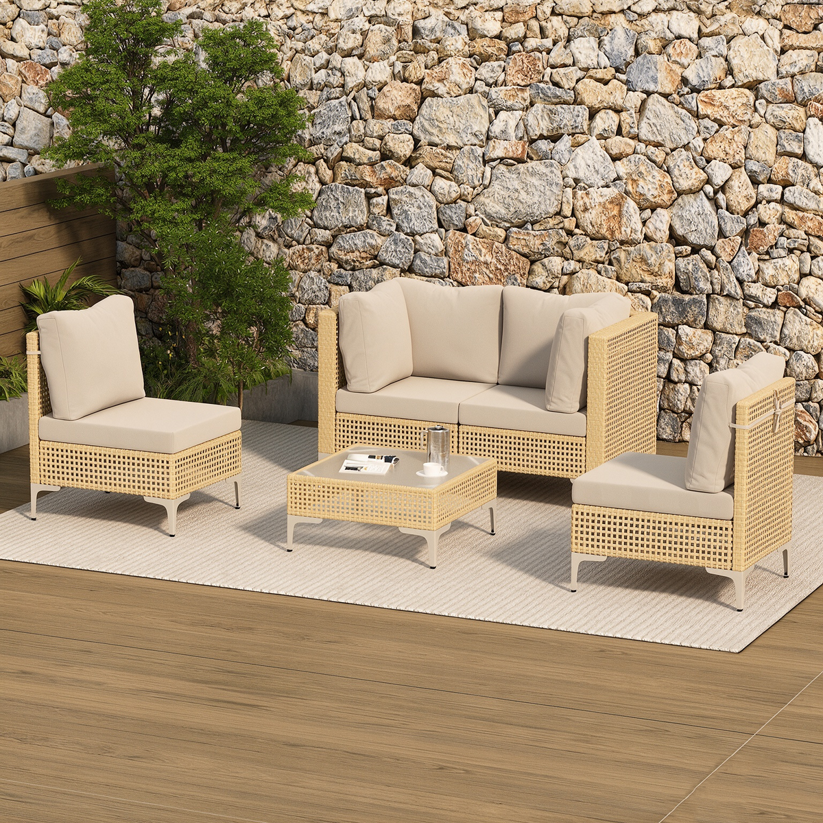 Bohemian Outdoor Wicker Modular Sectional Sofa Set with Cushions – 3–9 Piece Configurations