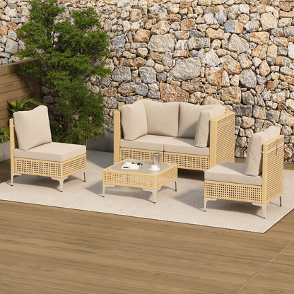 Bohemian Outdoor Wicker Modular Sectional Sofa Set with Cushions – 3–9 Piece Configurations