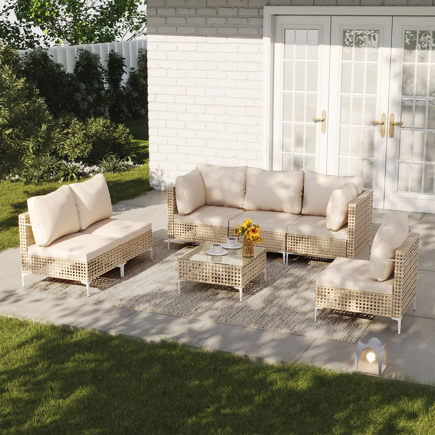 7-Piece Wicker Furniture Sectional Sofa- Bohemian Style, Outdoor