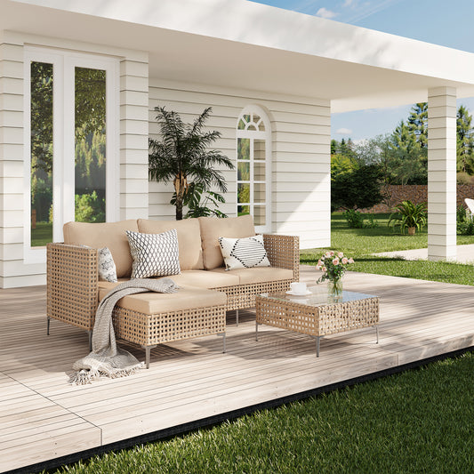 3-Piece Outdoor Wicker Sectional Sofa Set with Cushions – Bohemian Style