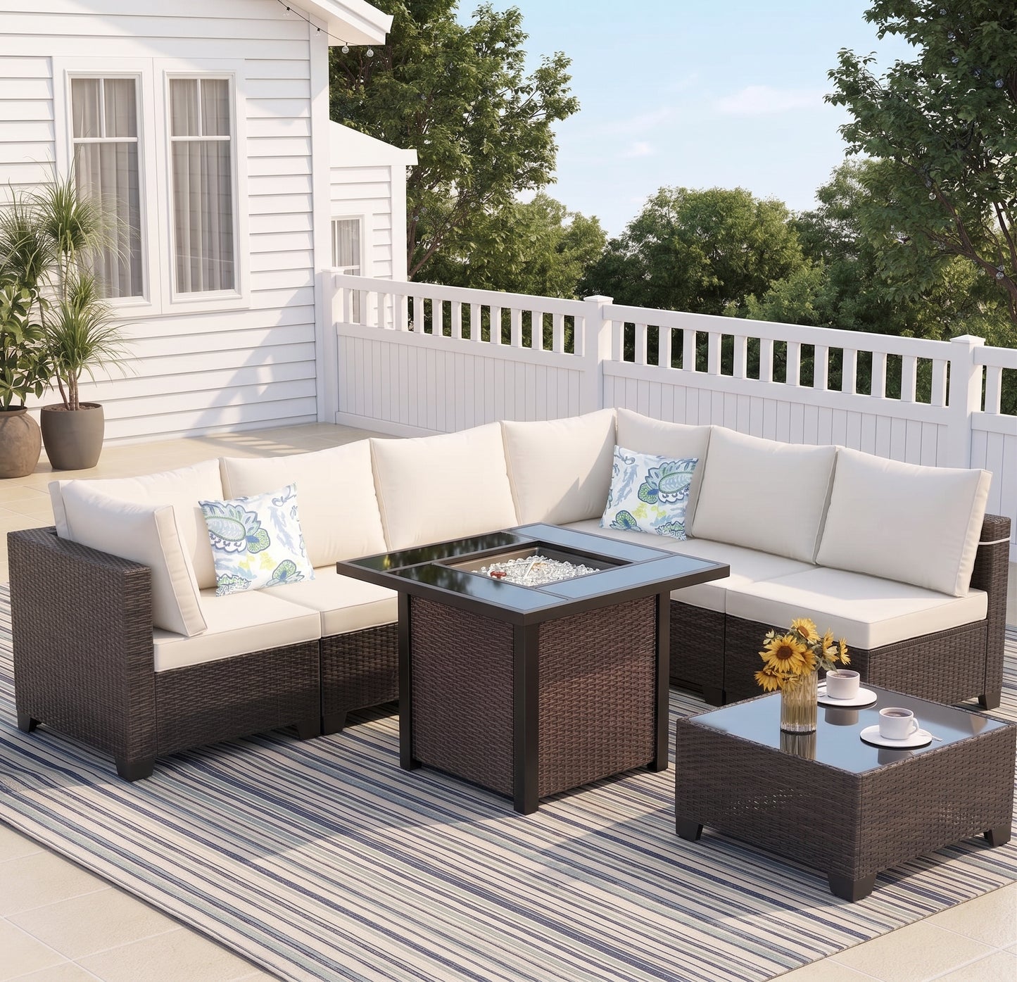 8-Piece Outdoor Wicker Patio Furniture Set with Sectional Sofa & Cushions