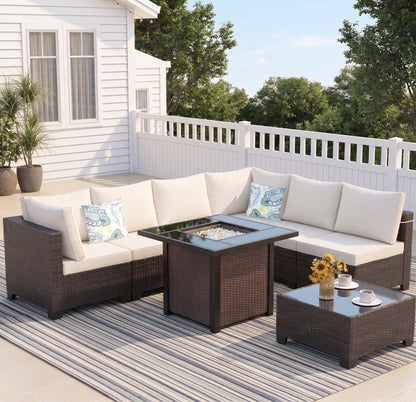 8-Piece Outdoor Wicker Patio Furniture Set with Sectional Sofa & Cushions