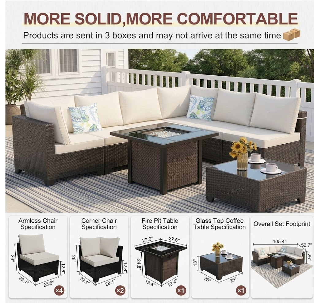 8-Piece Outdoor Wicker Patio Furniture Set with Sectional Sofa & Cushions