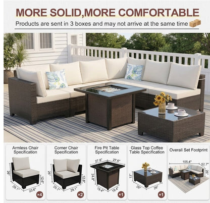 8-Piece Outdoor Wicker Patio Furniture Set with Sectional Sofa & Cushions