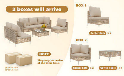 7-Piece Wicker Furniture Sectional Sofa- Bohemian Style, Outdoor