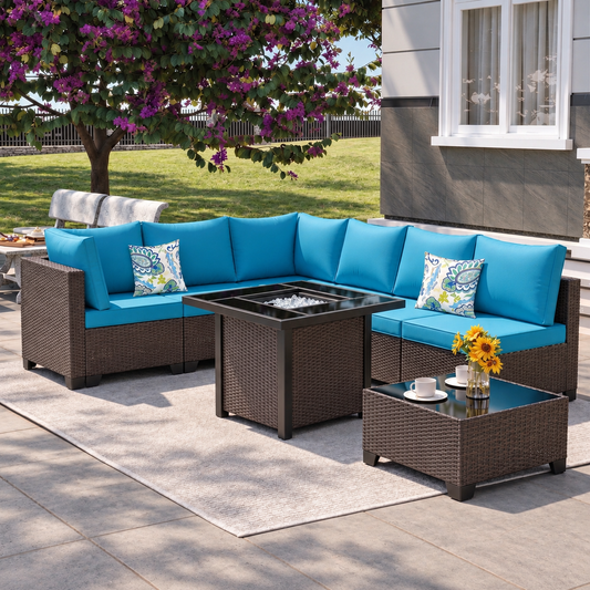 8-Piece Outdoor Wicker Patio Furniture Set with Sectional Sofa & Cushions