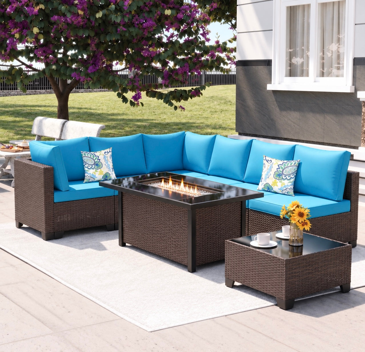 8-Piece Outdoor Wicker Patio Furniture Set with Sectional Sofa & Cushions