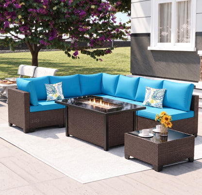 8-Piece Outdoor Wicker Patio Furniture Set with Sectional Sofa & Cushions
