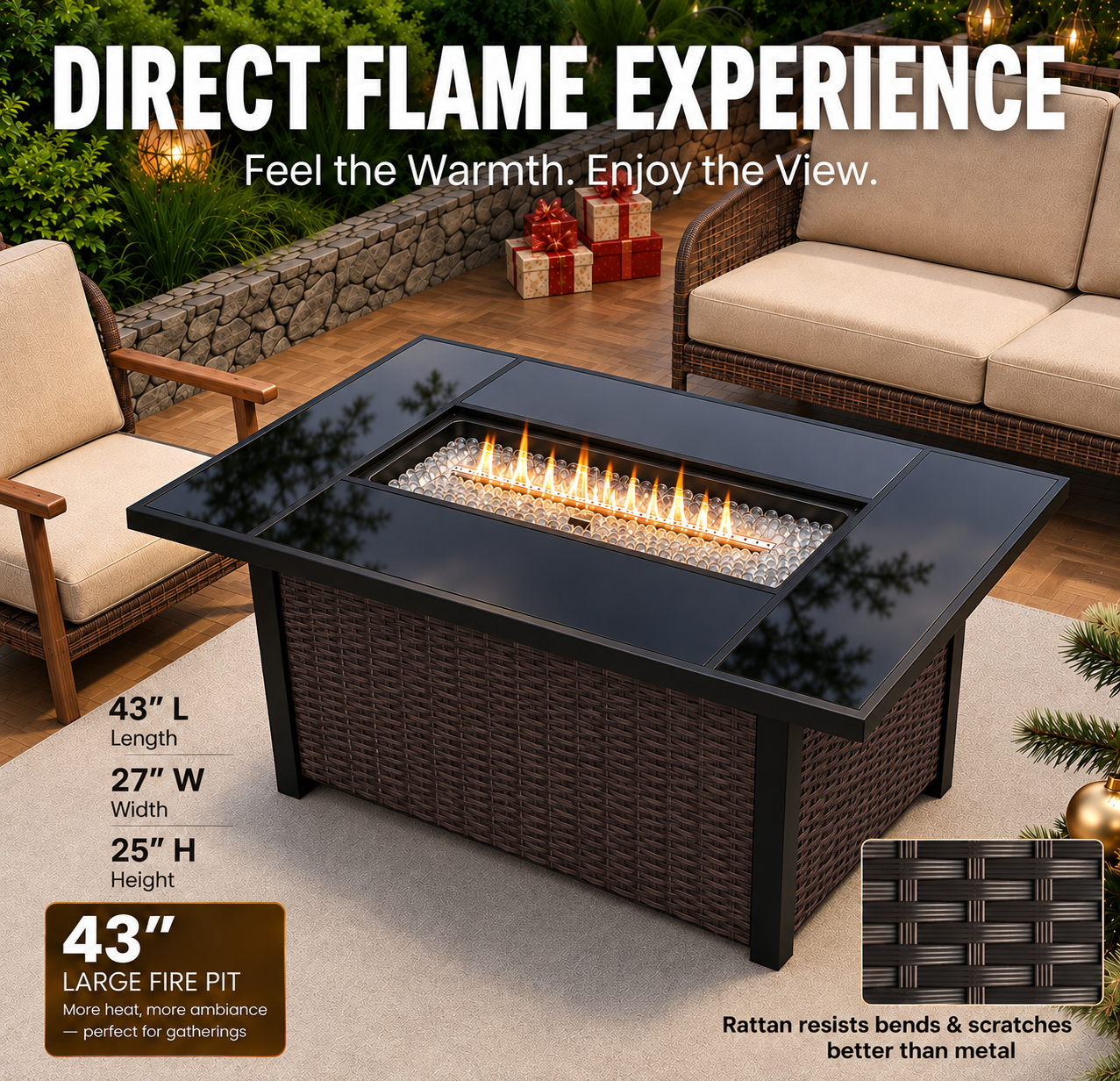 28-Inch/43-Inch Propane Fire Pit Table for Outdoor Patio