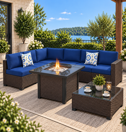 8-Piece Outdoor Wicker Patio Furniture Set with Sectional Sofa & Cushions