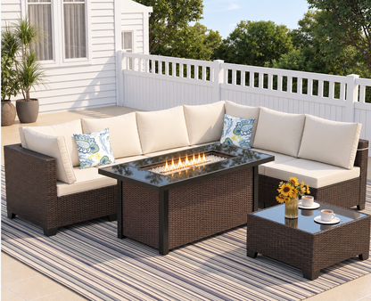 8-Piece Outdoor Wicker Patio Furniture Set with Sectional Sofa & Cushions