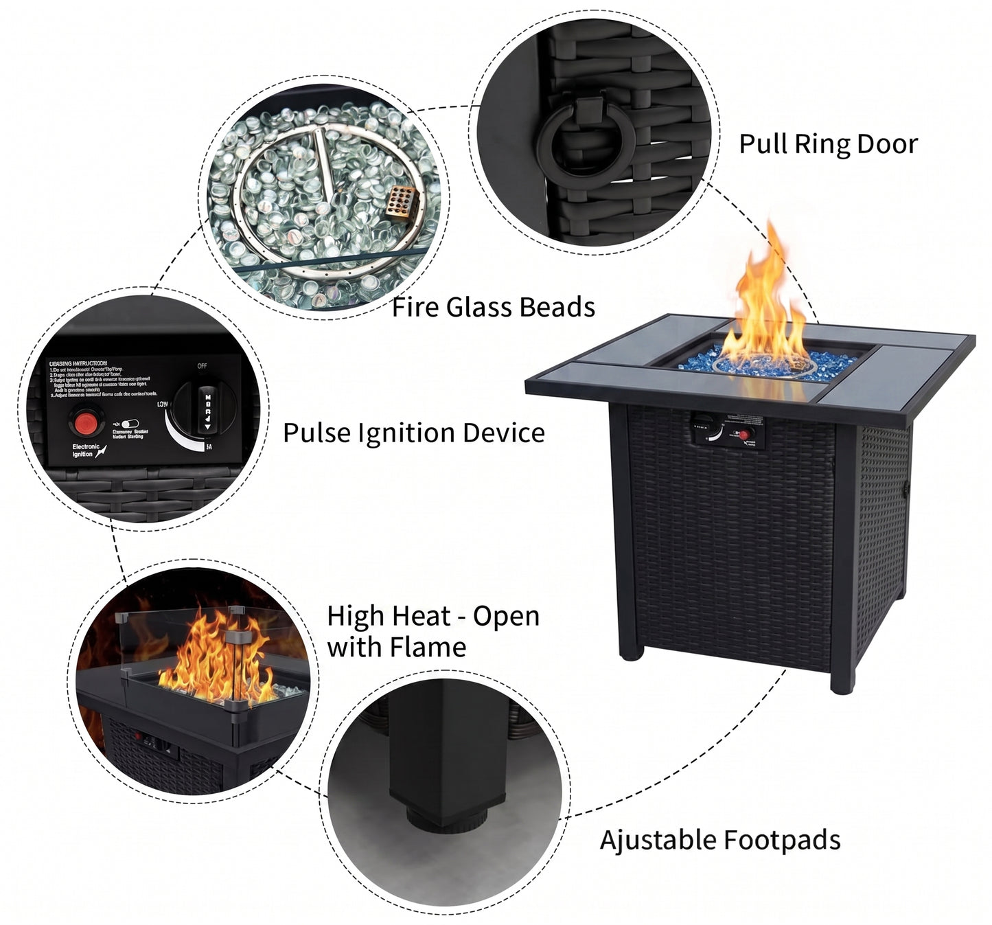 28-Inch/43-Inch Propane Fire Pit Table for Outdoor Patio