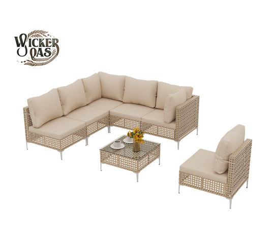 7-Piece Wicker Furniture Sectional Sofa- Bohemian Style, Outdoor