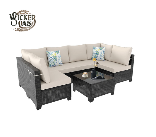 7 Pieces Outdoor Sectional Wicker Patio Furniture Set