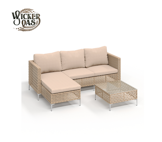 3-piece Wicker Furniture Sectional Sofa- Bohemian Style, Outdoor