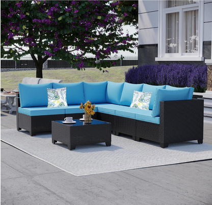 7 Pieces Outdoor Sectional Wicker Patio Furniture Set