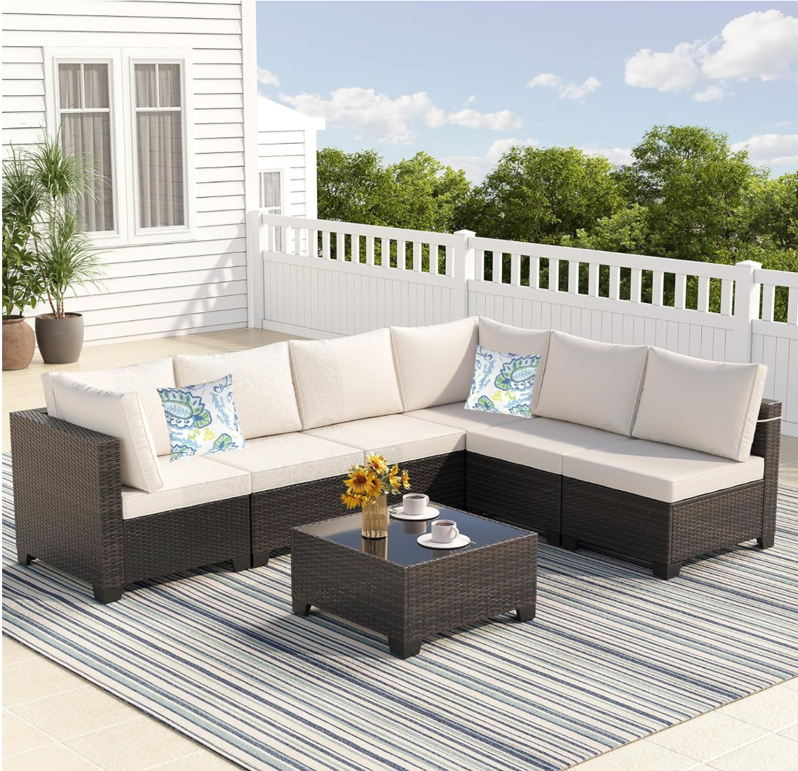7 Pieces Outdoor Sectional Wicker Patio Furniture Set