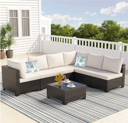 7 Pieces Outdoor Sectional Wicker Patio Furniture Set