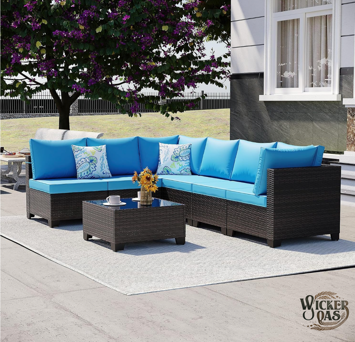 7 Pieces Outdoor Sectional Wicker Patio Furniture Set