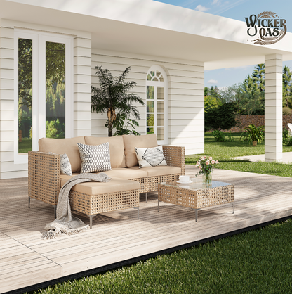 3-piece Wicker Furniture Sectional Sofa- Bohemian Style, Outdoor