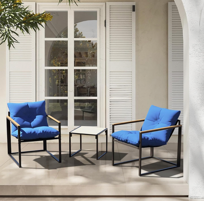 3-Piece Modern Metal Frame Sling Bistro Set with Cushions