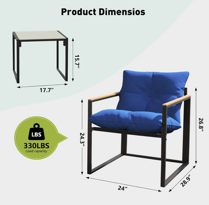 3-Piece Modern Metal Frame Sling Bistro Set with Cushions