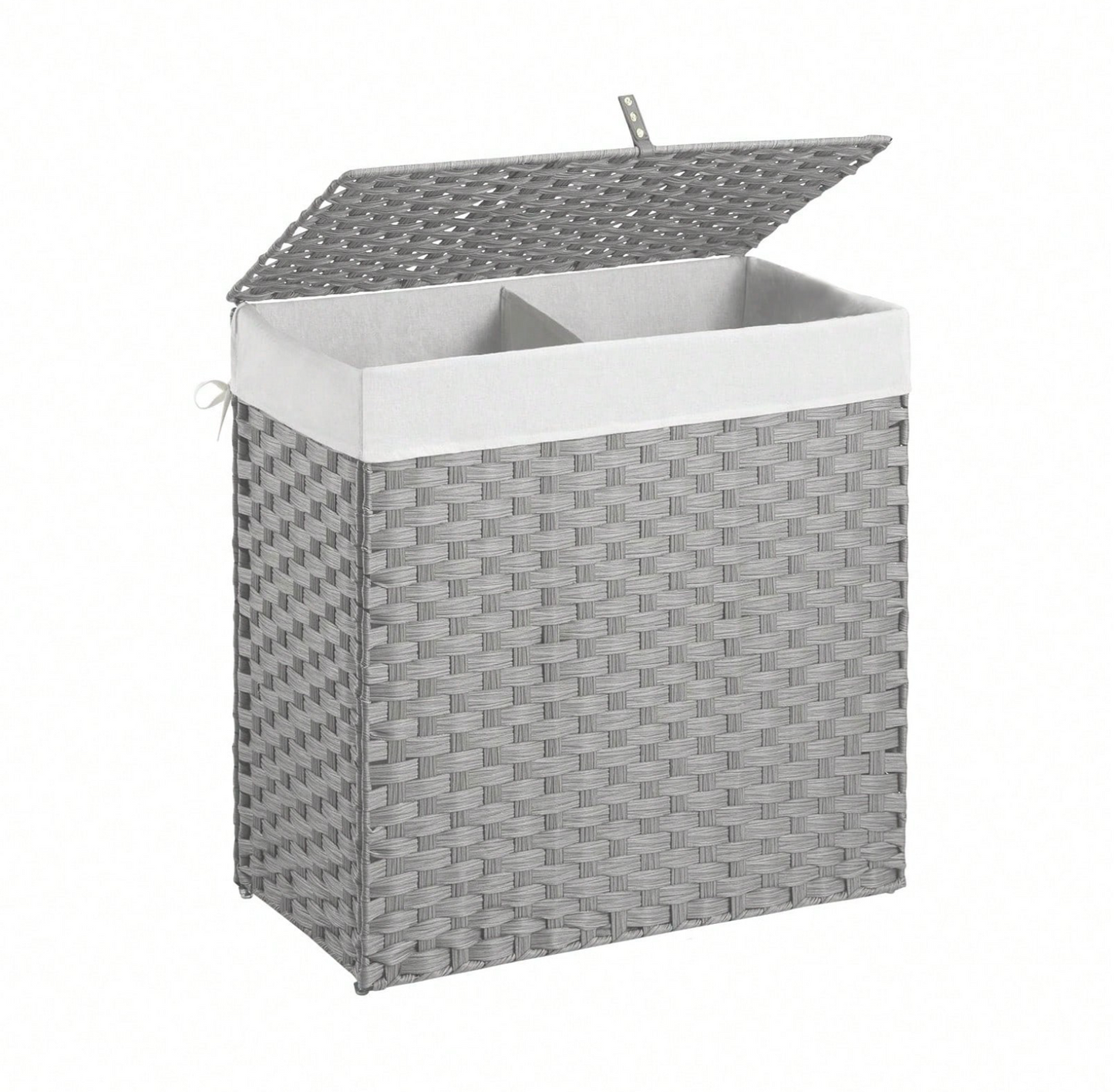 Boho Handcrafted Rattan Laundry Hamper with Dual Compartments, Liner & Lid