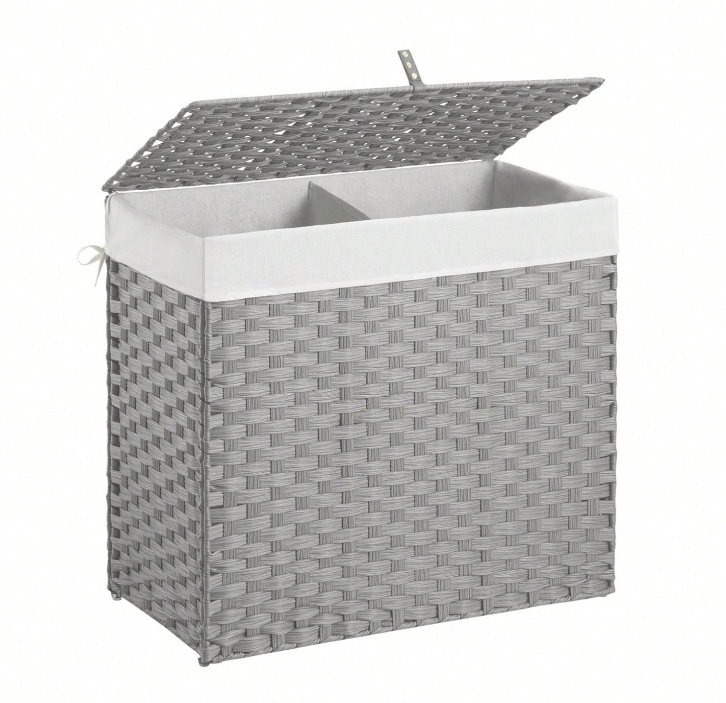 Boho Handcrafted Rattan Laundry Hamper with Dual Compartments, Liner & Lid