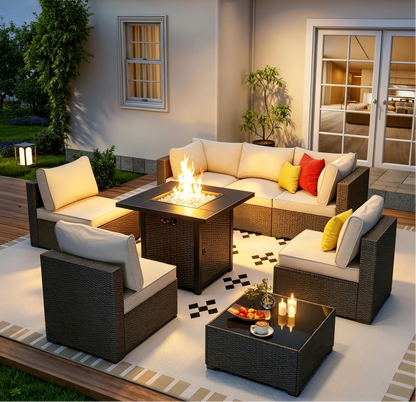 8-Piece Outdoor Wicker Patio Furniture Set with Sectional Sofa & Cushions