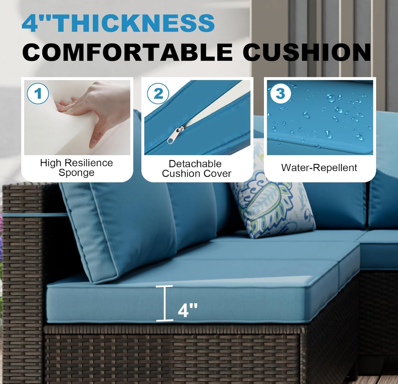 8-Piece Outdoor Wicker Patio Furniture Set with Sectional Sofa & Cushions