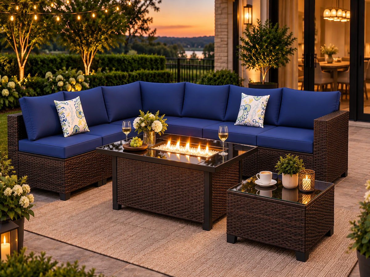 8-Piece Outdoor Wicker Patio Furniture Set with Sectional Sofa & Cushions